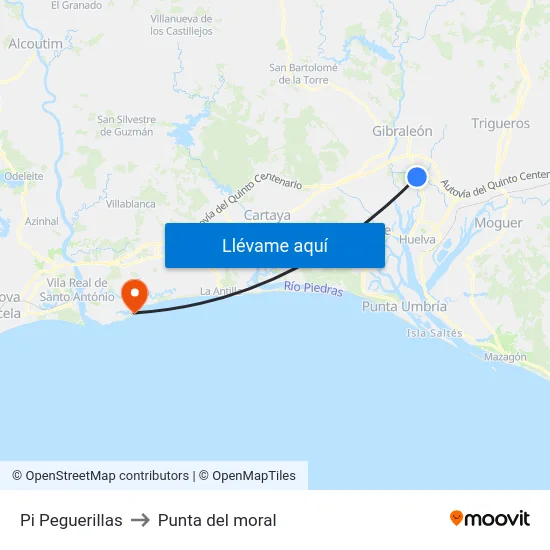 Pi Peguerillas to Punta del moral map