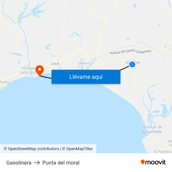 Gasolinera to Punta del moral map