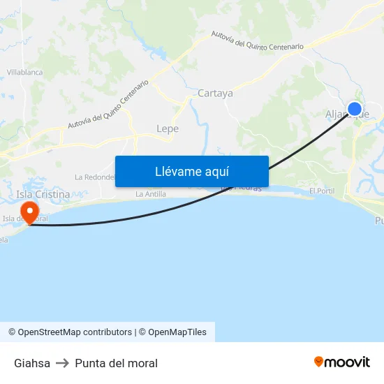 Giahsa to Punta del moral map