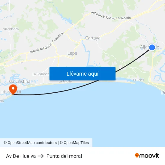 Av De Huelva to Punta del moral map