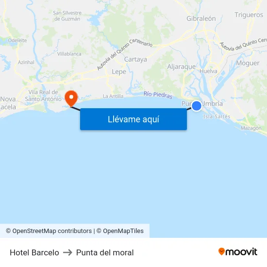 Hotel Barcelo to Punta del moral map