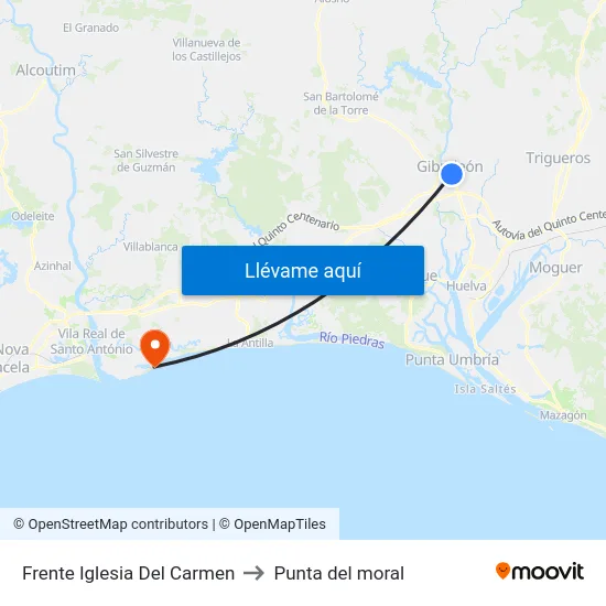 Frente Iglesia Del Carmen to Punta del moral map