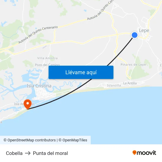 Cobella to Punta del moral map