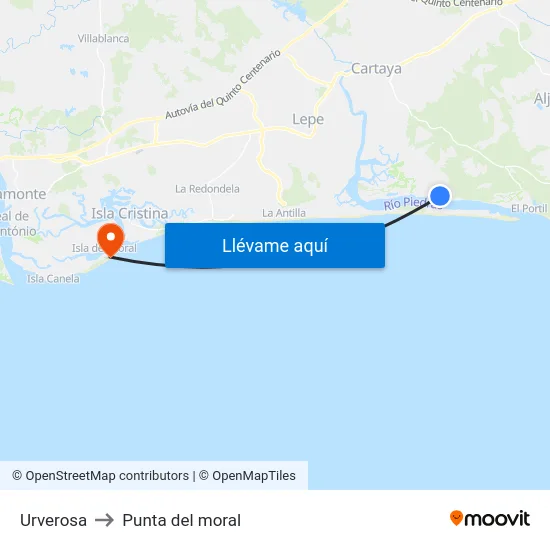 Urverosa to Punta del moral map