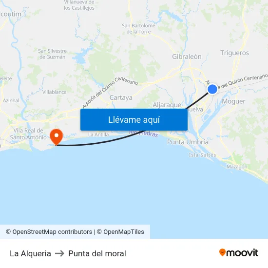 La Alqueria to Punta del moral map