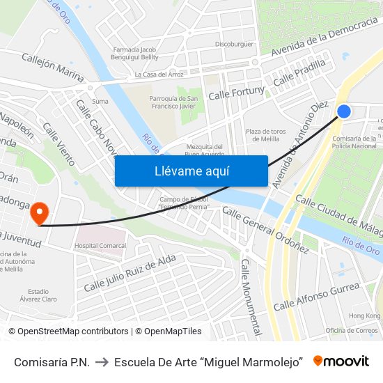 Comisaría P.N. to Escuela De Arte “Miguel Marmolejo” map