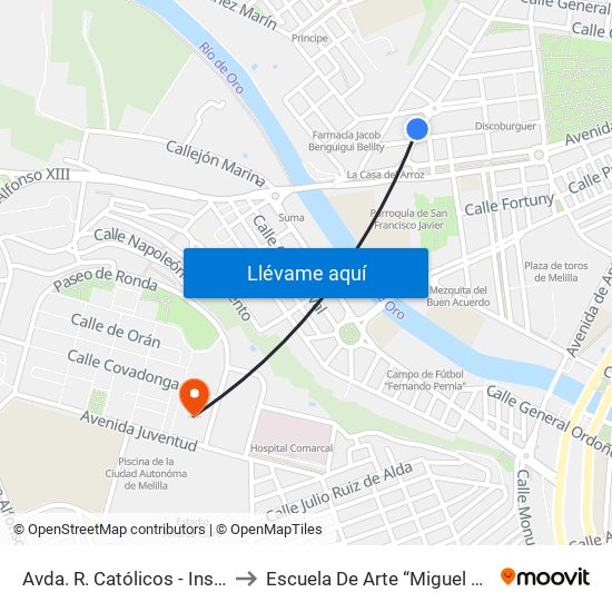Avda. R. Católicos - Instituto L.Q. to Escuela De Arte “Miguel Marmolejo” map