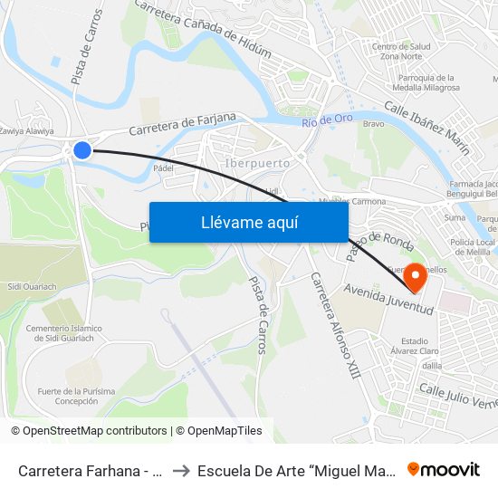 Carretera Farhana - C.E.T.I. to Escuela De Arte “Miguel Marmolejo” map