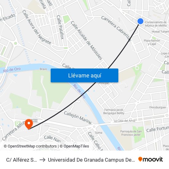 C/ Alférez Sanz to Universidad De Granada Campus De Melilla map