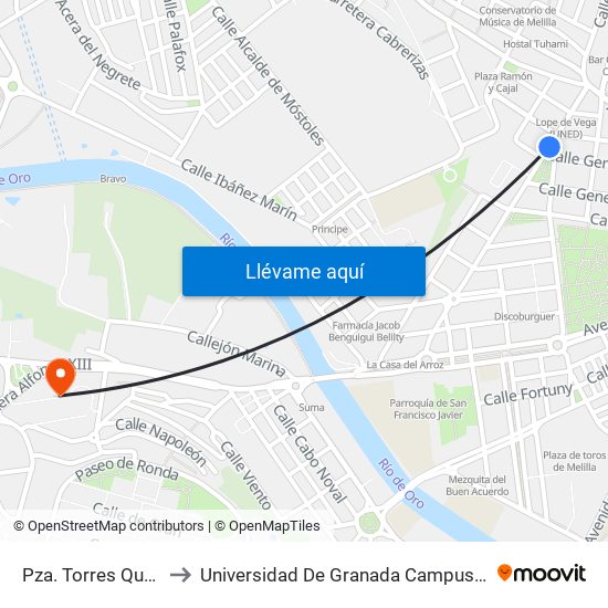 Pza. Torres Quevedo to Universidad De Granada Campus De Melilla map
