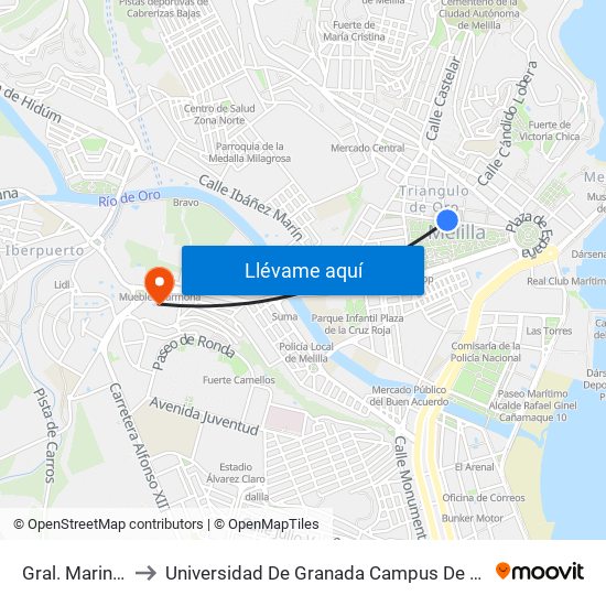 Gral. Marina 1 to Universidad De Granada Campus De Melilla map