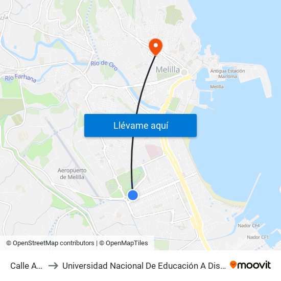 Calle Andalucía to Universidad Nacional De Educación A Distancia (Uned) - Centro De Melilla map