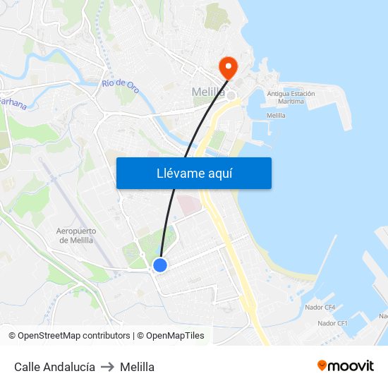 Calle Andalucía to Melilla map
