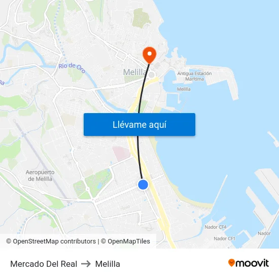 Mercado Del Real to Melilla map