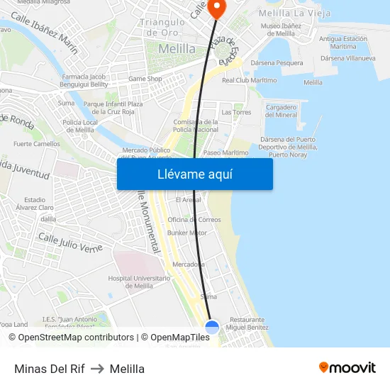Minas Del Rif to Melilla map