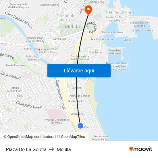 Plaza De La Goleta to Melilla map