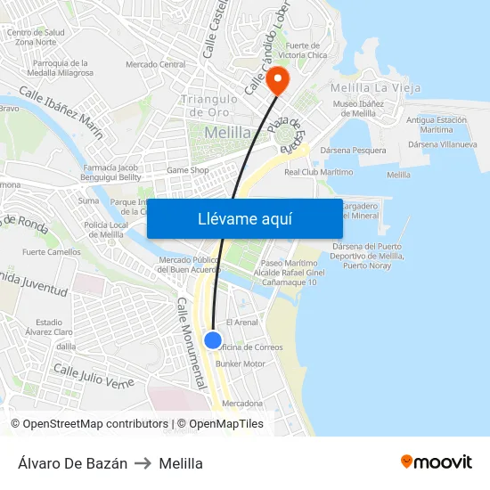 Álvaro De Bazán to Melilla map