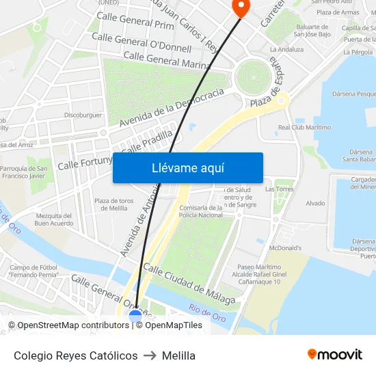 Colegio Reyes Católicos to Melilla map