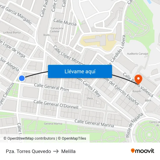 Pza. Torres Quevedo to Melilla map