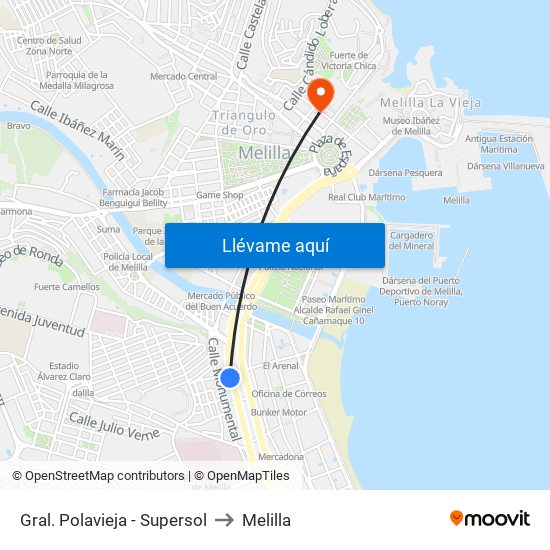 Gral. Polavieja - Supersol to Melilla map