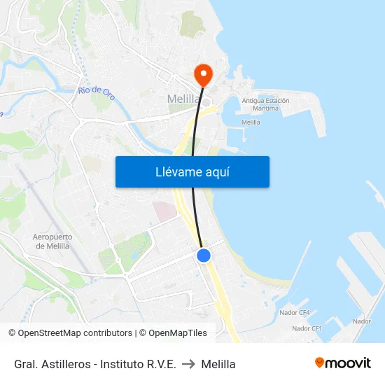 Gral. Astilleros - Instituto R.V.E. to Melilla map
