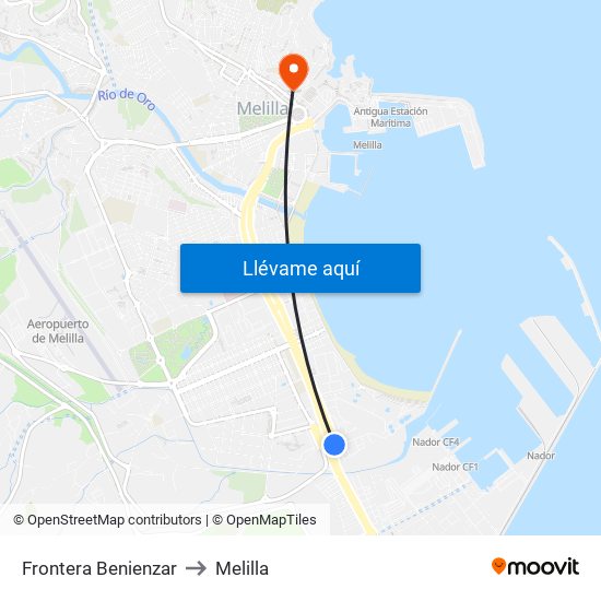 Frontera Benienzar to Melilla map