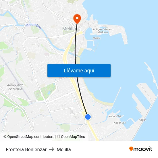 Frontera Benienzar to Melilla map