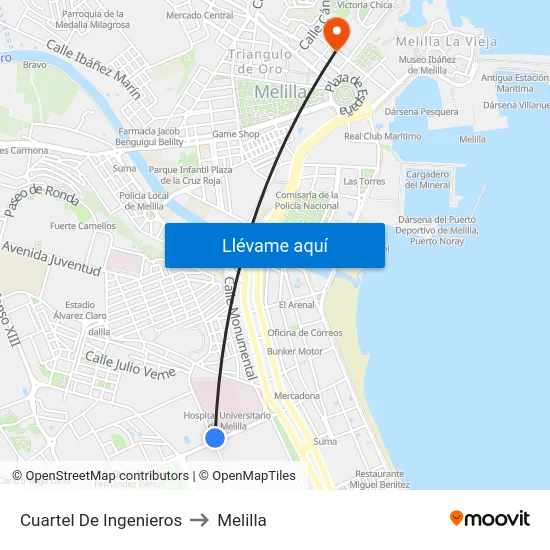 Cuartel De Ingenieros to Melilla map