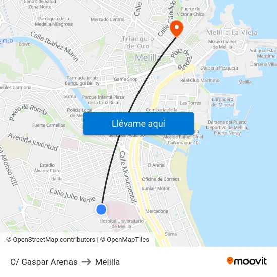 C/ Gaspar Arenas to Melilla map