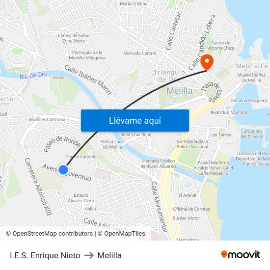 I.E.S. Enrique Nieto to Melilla map