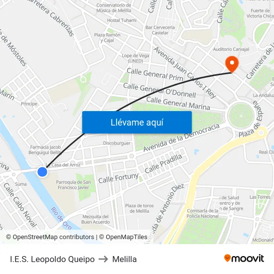 I.E.S. Leopoldo Queipo to Melilla map