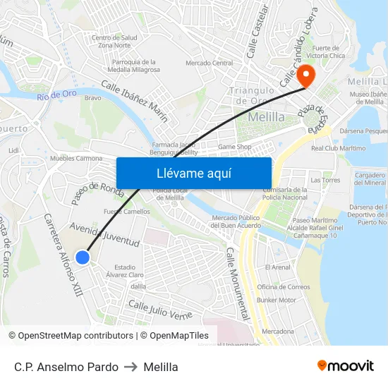 C.P. Anselmo Pardo to Melilla map