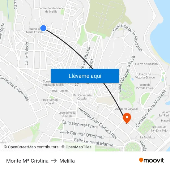 Monte Mª Cristina to Melilla map