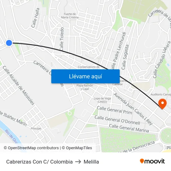 Cabrerizas Con C/ Colombia to Melilla map