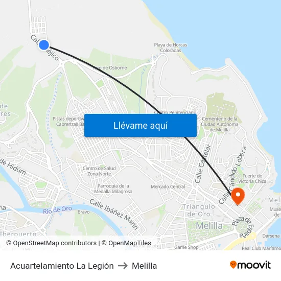 Acuartelamiento La Legión to Melilla map