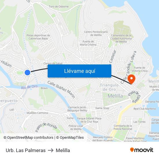 Urb. Las Palmeras to Melilla map