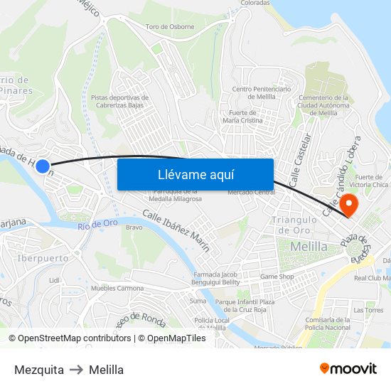 Mezquita to Melilla map