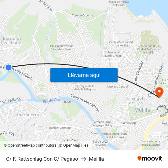 C/ F. Rettschlag Con C/ Pegaso to Melilla map