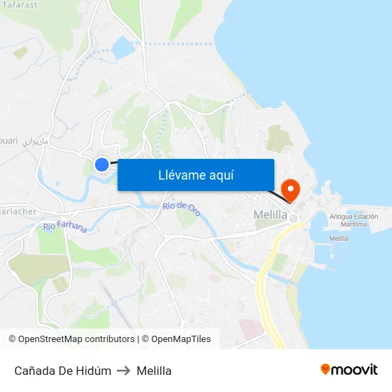 Cañada De Hidúm to Melilla map