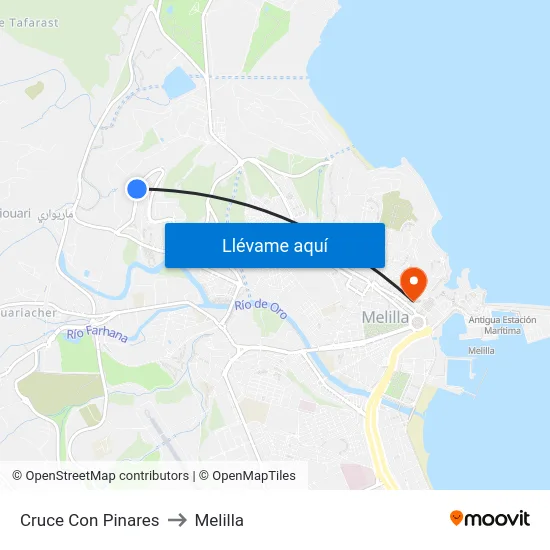 Cruce Con Pinares to Melilla map