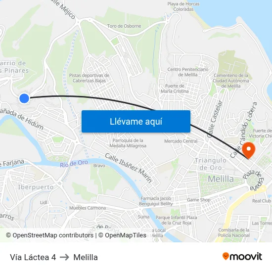 Vía Láctea 4 to Melilla map