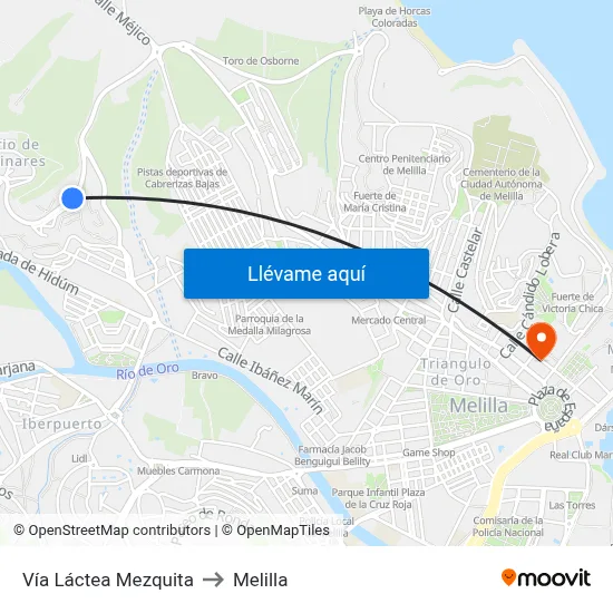 Vía Láctea Mezquita to Melilla map