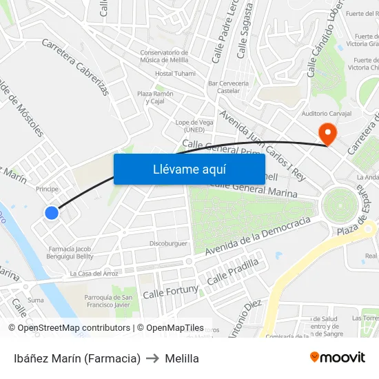 Ibáñez Marín (Farmacia) to Melilla map