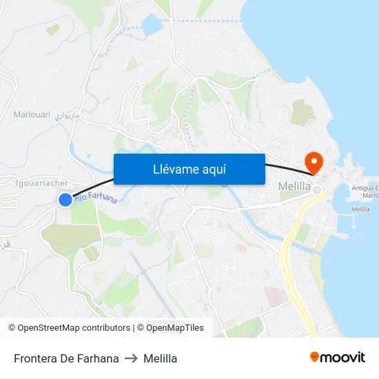 Frontera De Farhana to Melilla map