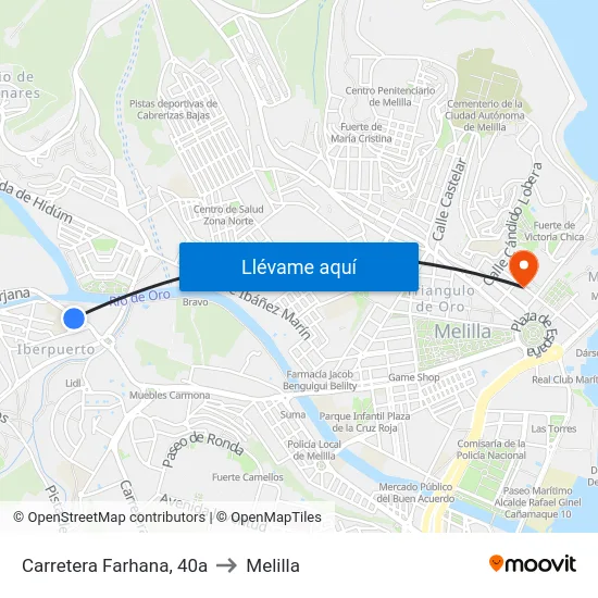 Carretera Farhana, 40a to Melilla map