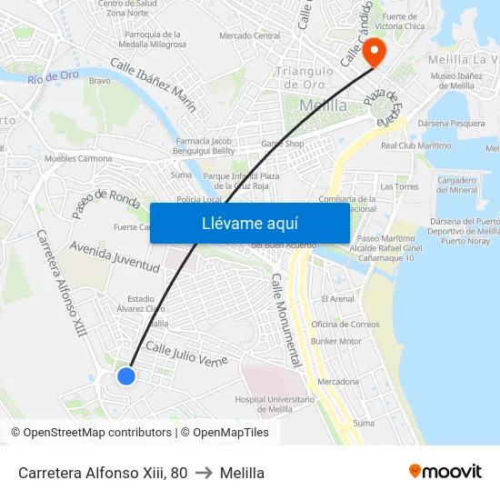 Carretera Alfonso Xiii, 80 to Melilla map