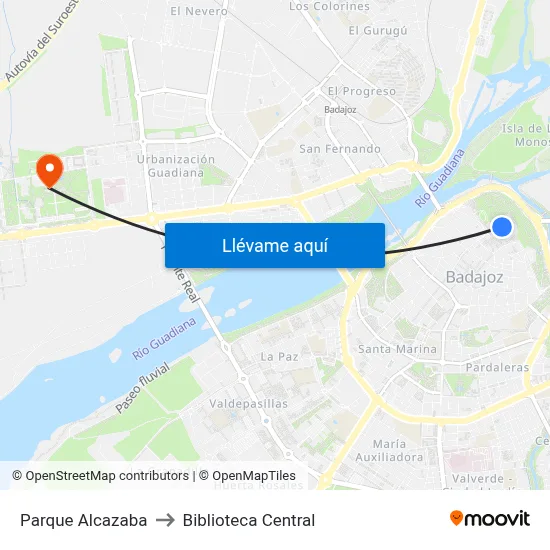 Parque Alcazaba to Biblioteca Central map