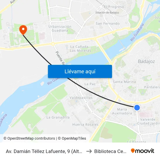 Av. Damián Téllez Lafuente, 9 (Altozano) to Biblioteca Central map