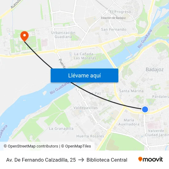 Av. De Fernando Calzadilla, 25 to Biblioteca Central map