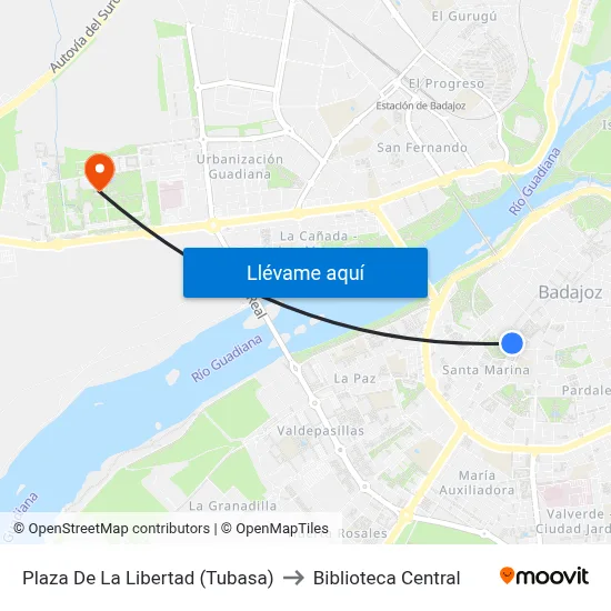Plaza De La Libertad (Tubasa) to Biblioteca Central map